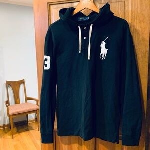 Polo Ralph Lauren Large Pony Long Sleeve Two Button Hooded Shirt